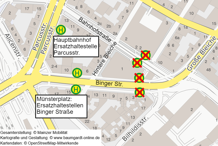 Umleitungen und Haltestellenverlegungen am Münsterplatz