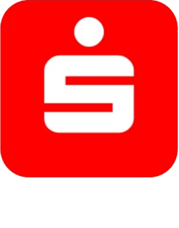 Rotes quadratisches App-Icon mit dem weißen Sparkassen-Logo.